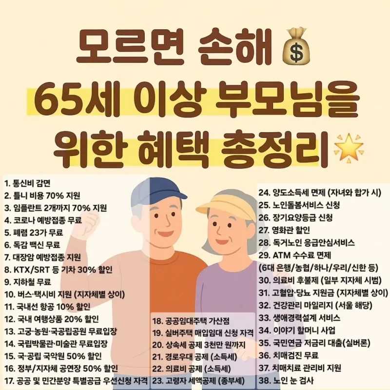 부모님을 위한 65세 이상 혜택 정리
