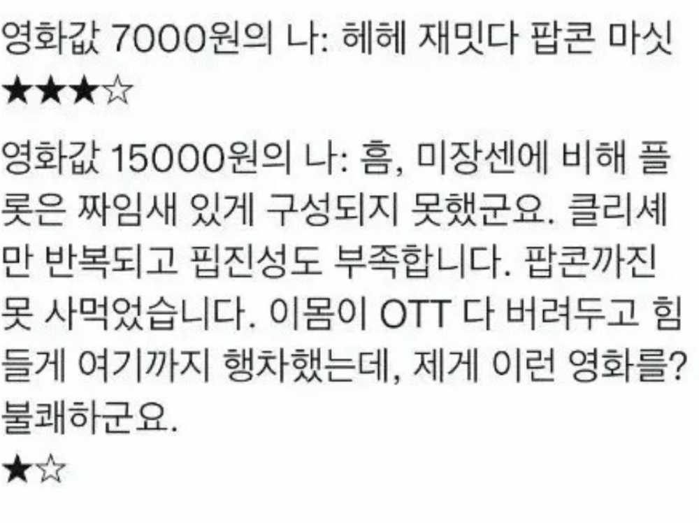 영화 가격 오르기 전 후